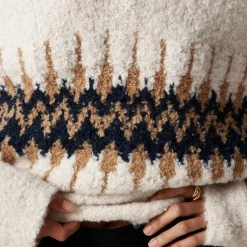 Fair Isle johnny-collar sweater in bouclé yarn