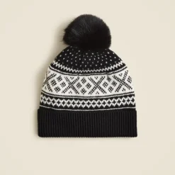 Fair Isle pom-pom beanie in lambswool