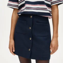 Fairfax mini button-front skirt in four-season stretch