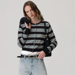 Featherweight cashmere cardigan in stripe