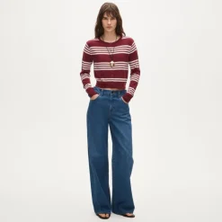 Featherweight cashmere cardigan in mixed stripe