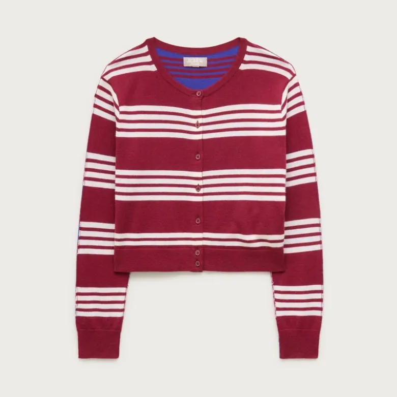 Featherweight cashmere cardigan in mixed stripe