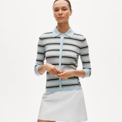 Featherweight cashmere collared cardigan in mixed stripe