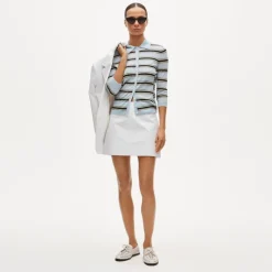 Featherweight cashmere collared cardigan in mixed stripe