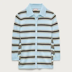 Featherweight cashmere collared cardigan in mixed stripe