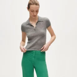 Featherweight cashmere pointelle short-sleeve sweater-polo