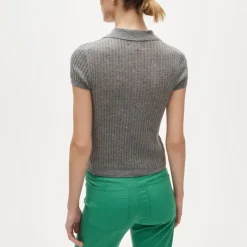 Featherweight cashmere pointelle short-sleeve sweater-polo
