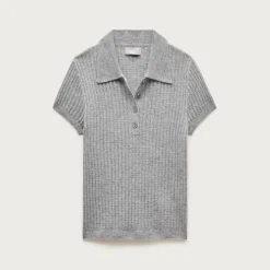 Featherweight cashmere pointelle short-sleeve sweater-polo