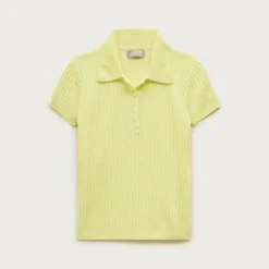 Featherweight cashmere pointelle short-sleeve sweater-polo