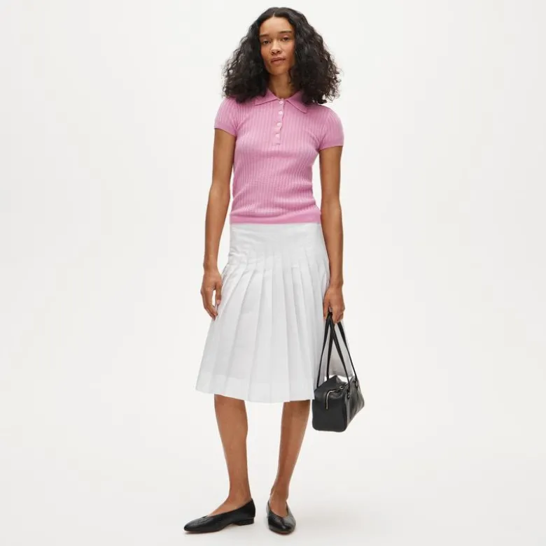 Featherweight cashmere pointelle short-sleeve sweater-polo