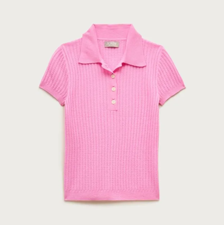Featherweight cashmere pointelle short-sleeve sweater-polo