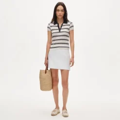 Featherweight cashmere pointelle sweater-polo in stripe