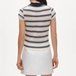 Featherweight cashmere pointelle sweater-polo in stripe