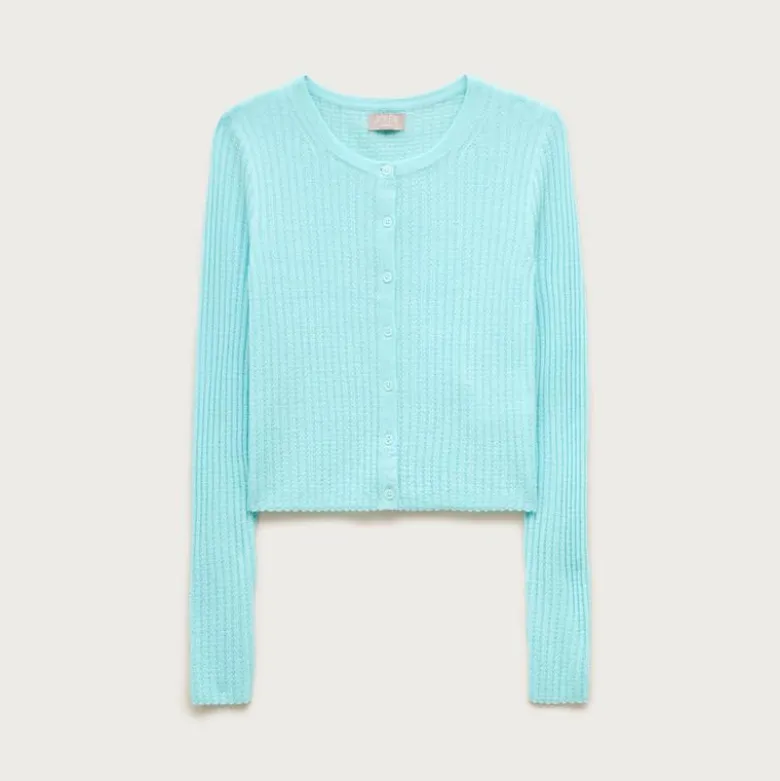 Featherweight cashmere pointelle cardigan