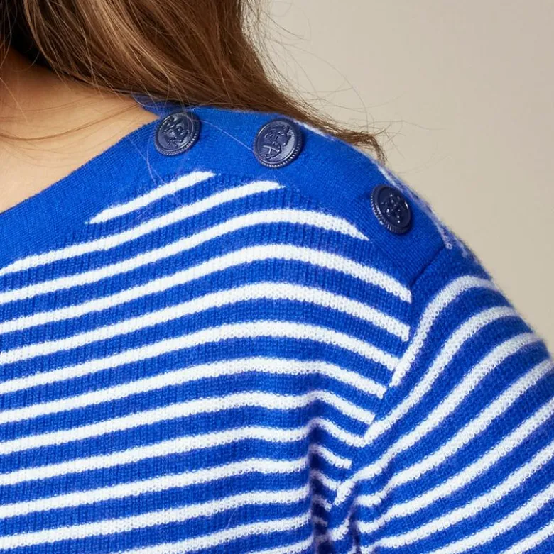 Featherweight cashmere ruffle-trim T-shirt in stripe