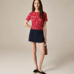 Featherweight cashmere shrunken T-shirt in brushed daisy print