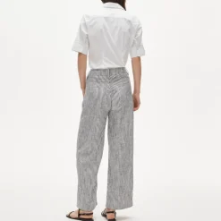 Five-pocket pant in striped stretch linen blend