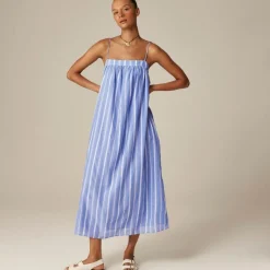 Floaty midi dress in striped cotton voile