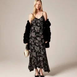 Flounce-hem slip dress in floral chiffon
