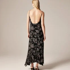 Flounce-hem slip dress in floral chiffon