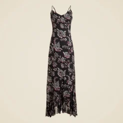 Flounce-hem slip dress in floral chiffon