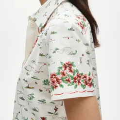 Gamine button-down shirt in map print