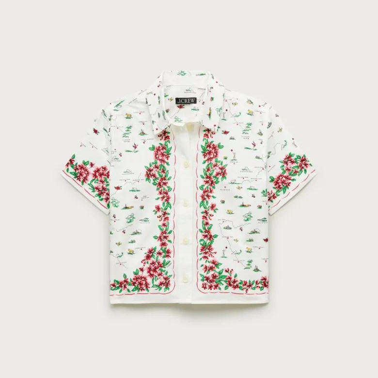 Gamine button-down shirt in map print