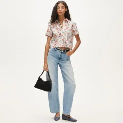 Gamine button-down shirt in blurred floral print
