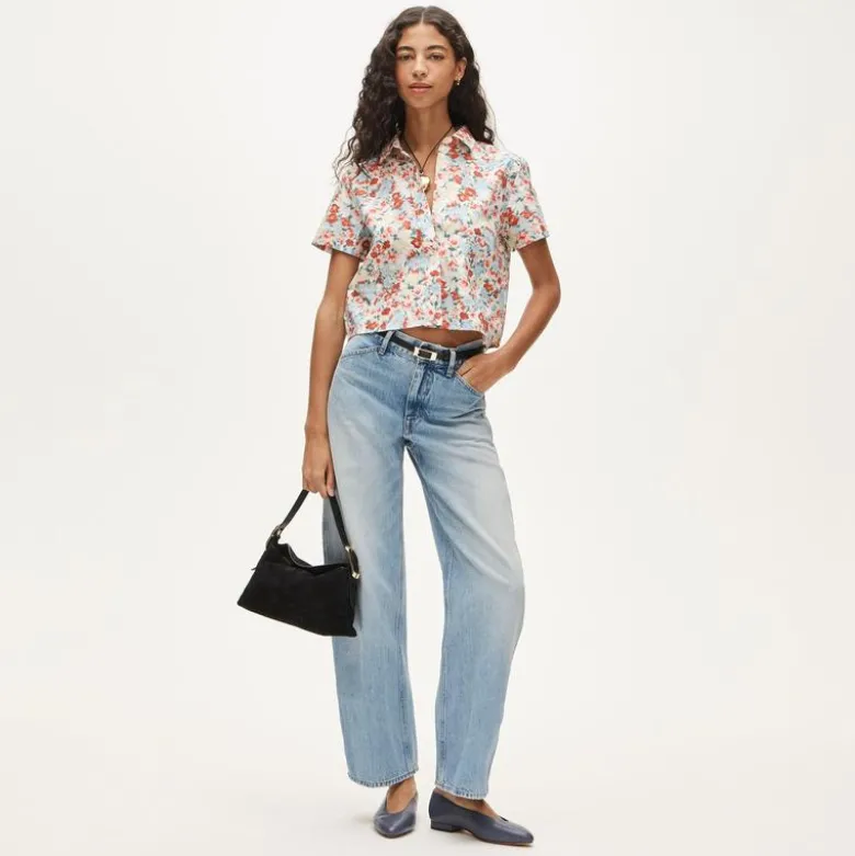 Gamine button-down shirt in blurred floral print