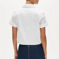 Gamine scallop-trim button-down shirt