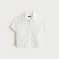 Gamine scallop-trim button-down shirt