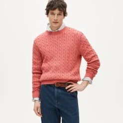 Garment-dyed cable-knit cotton sweater