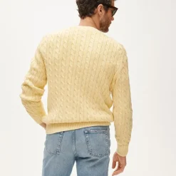 Garment-dyed cable-knit cotton sweater
