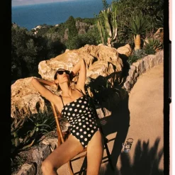 Gemma ruched bandeau one-piece in dot print