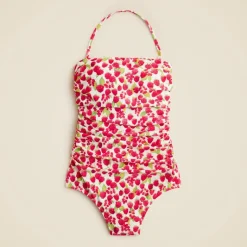 Gemma ruched bandeau one-piece swimsuit in raspberry print