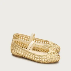 Girls' basketweave ballet flats in metallic