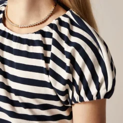Girls' bubble-sleeve mixy dress in stripe