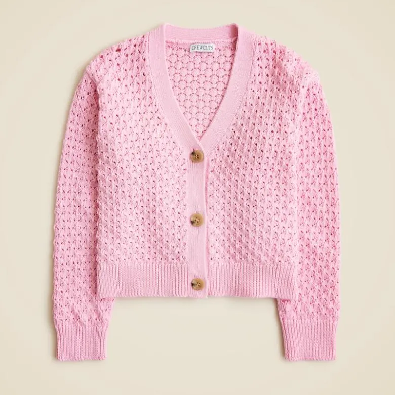 Girls' cotton crochet-stitch cardigan