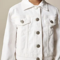 Girls' cropped denim trucker jacket in white