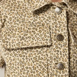 Girls' denim jacket in leopard print