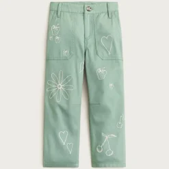 Girls' embroidered barrel-leg pant in twill