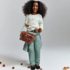Girls' embroidered barrel-leg pant in twill