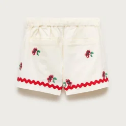 Girls' embroidered flower short in linen blend