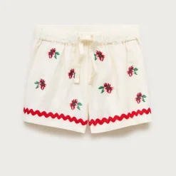 Girls' embroidered flower short in linen blend