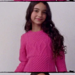 Girls' heart cable-knit sweater with Lurex® metallic threads