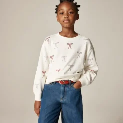 Girls' hotfix bow crewneck sweatshirt in terry