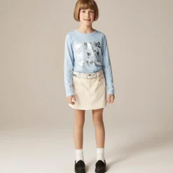 Girls' long-sleeve bow graphic T-shirt with metallic foil