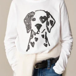 Girls' long-sleeve Dalmatian graphic T-shirt with sequins