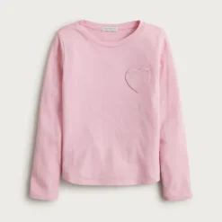 Girls' long-sleeve heart-pocket T-shirt in vintage jersey