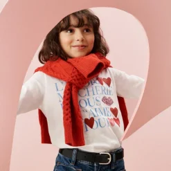 Girls' long-sleeve "L'amour" graphic T-shirt with sequins
